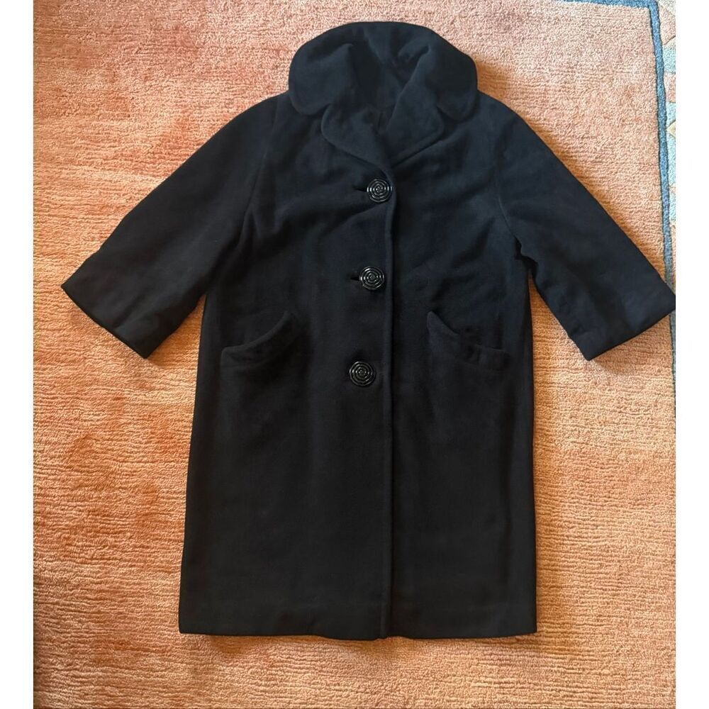 Vintage craftsmanship, 1960s Hand Tailored Black Cashmere Swing Coat Size M